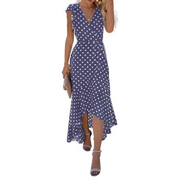 Imagem de GRECERELLE 2025 Vestido longo feminino primavera verão boho estampa floral gola V falso envoltório para convidados de casamento, formatura, festa, 17 bolinhas - roxo cinza, M