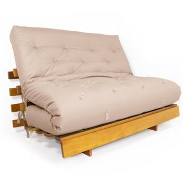 Imagem de Sofá Cama Casal Futon Tokio Bege Sarja Impermeável Madeira Maciça Grapia Cor Natural
