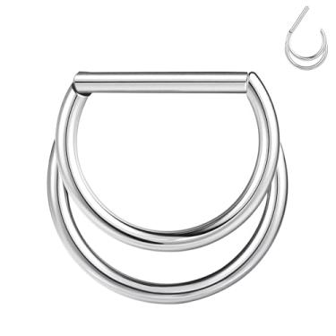 Imagem de BodyAce F136 Anéis de septo de titânio em forma de D argolas de cartilagem 16G brincos de segmento articulado clicker para torre Daith Conch Helix Tragus Piercing Jewelry, 8mm, Titânio Zircônia cúbica