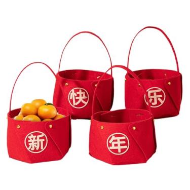 Imagem de Cesta de frutas portátil,Cesta de frutas secas portátil, Cesta de frutas secas com caixa de doces não tecido vermelha, Decoração de mesa portátil, suprimentos de festa multiuso simples para o Festival