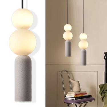 Imagem de WOSBO Wabi Sabi luminária pendente moderna de cimento, luminária de travertino art déco com globo fosco duplo abajur pendurado para cozinha, ilha, cabeceira, corredor, quarto (2 bolas)