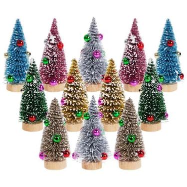 Imagem de Mini árvores de Natal Yookat 12 unidades com base de madeira de 10 cm 