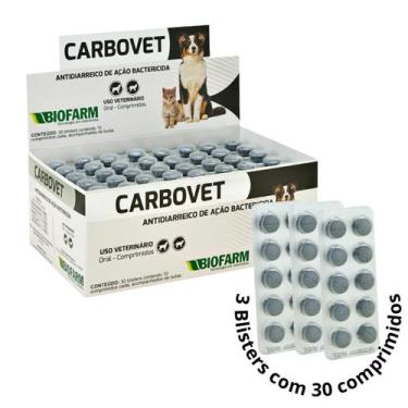 Imagem de CarboVet Antidiarreico Bactericida 3 Blisters c/ 10 Biofarm