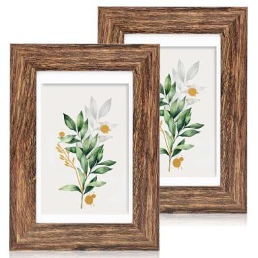 Imagem de Conjunto de 2 porta-retratos Hongkee 5x7 com moldura de vidro e madeir