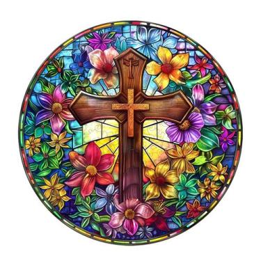 Imagem de Quebra-cabeça de madeira Jigfoxy Stained Glass Cross para adultos 300 