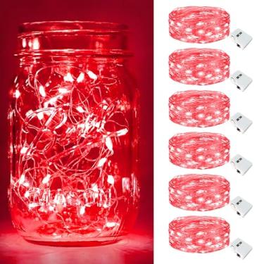 Imagem de btfarm Pacote com 6 luzes de fada operadas por bateria [3 modos], 2,1 m, 20 luzes LED cintilantes, cordão de luzes à prova d'água, pequeno fio prata para potes de pedreiro de Natal, mesa de casamento