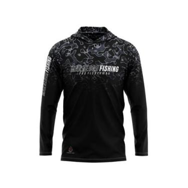 Imagem de Camiseta de Pesca Mar Negro Sublimada Com Capuz Proteção Solar 50+ UV 