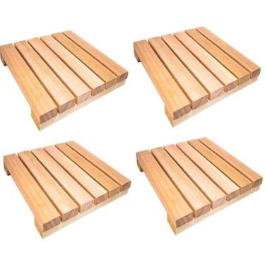 Imagem de 4 Deck de Madeira Pinus Modular 30x30 cm Plantas Vasos Piso Decoração 