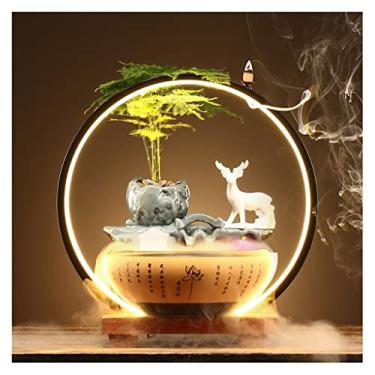 Imagem de XFNVXC Fonte decorativa interna de mesa fonte de água de cerâmica chinesa para escritório decoração de mesa ornamento de mesa fonte de água circulante fonte de jardim para casa