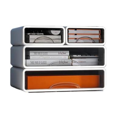 Imagem de ZZFENGKR Organizador de mesa com gavetas, gavetas empilháveis de armazenamento com compartimentos, organização de mesa para material de escritório, maquiagem, lápis, fita, borrachas, clipes de papel