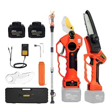 Imagem de Tesoura elétrica sem fio 25V 40mm Power Pruner com extensor de alcance Cortador de galhos de bonsai de motosserra de 5 polegadas (tamanho: tesoura de serra)