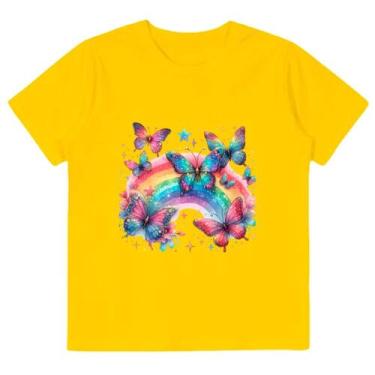 Imagem de camiseta infantil roupa de menina borboleta arco íris camisa crianças 