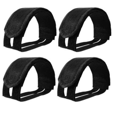 Imagem de TAYCZGQL 4 peças de tiras de pedal de bicicleta Clipes de dedo duráveis para bicicleta estacionária Alça forte adequada para pedais de engrenagem fixa Seguro para bicicleta Acessórios de ciclismo