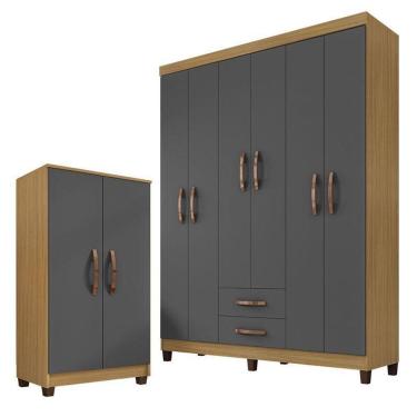 Imagem de Guarda Roupa Casal Módena Com Armário Multiuso Recife Carvalho Americano Grafite – Incorplac