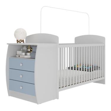 Imagem de Berço Cômoda Com Colchão Incluso Colinho De Mãe Multimóveis Branco/azul