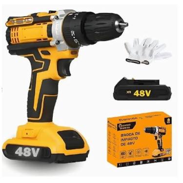 Imagem de Parafusadeira Furadeira a Bateria 48 Volts com Empunhadura Emborrachada, Bateria Recarregável e Carregador Bivolt