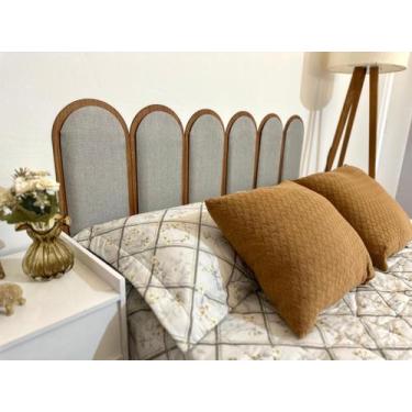 Imagem de Kit Cabeceira Aura Estofada Autocolante com Borda em MDF para Cama Sol