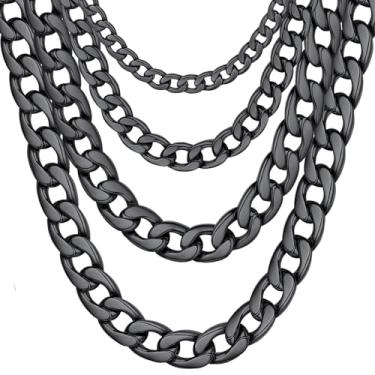 Imagem de ChainsHouse Colar de corrente cubana masculino e feminino, 3 mm/4 mm/5 mm/8 mm/9 mm/12 mm/15 mm de largura, aço inoxidável/fígaro banhado a ouro 18K, corrente de elos de pescoço 35,5 cm/45,7 cm/50,8 cm/55,8 cm/61 cm/66 cm/71 cm/76 cm de comprimento, com presente Caixa, 22.0 Inches, Metal, Sem Pedra 