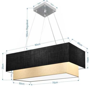 Imagem de Lustre Pendente Duplo Retangular Vivare Md-4321 Cúpula Em Tecido 80x40cm X 70x30cm - Bivolt Preto-bege 127/220v