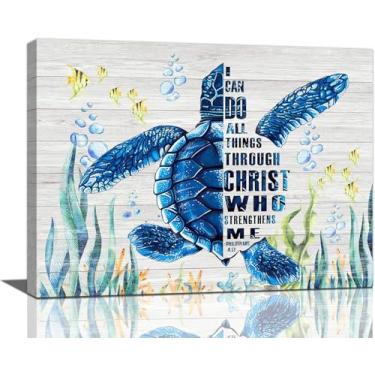 Imagem de Tartaruga marinha decoração de banheiro arte de parede versículos bíblicos escritura cristão Jesus parede rústica decoração de banheiro pintura em tela para escritório quarto cozinha sala de jantar