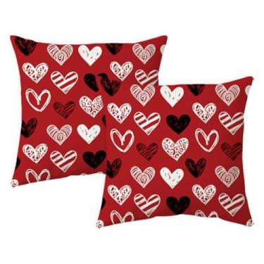 Imagem de yeshttdy Capas de almofada para dia dos namorados, 40,6 x 40,6 cm, branco, preto, coração, dia dos namorados, capas decorativas para quarto, sofá, sofá, festivais, decoração de casa, conjunto de 2