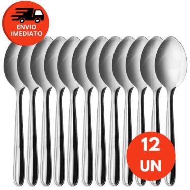 Imagem de Kit Colher Sobremesa Aço Inox Premium Conjunto Talher Resistente Jogo 