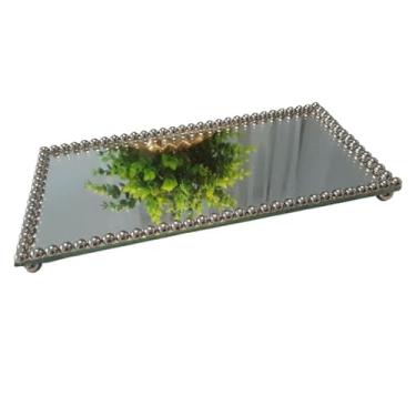 Imagem de Bandeja de espelho decoração quarto lavatório banheiro(Perola Prata,M 24 × 12)