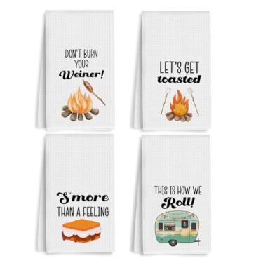 Imagem de XFN 4 peças de toalha de cozinha para trailer, presente de acampamento, cozinha de acampamento, decoração de trailer, decoração de trailer vintage, toalhas de decoração de casa motorizada, presente de