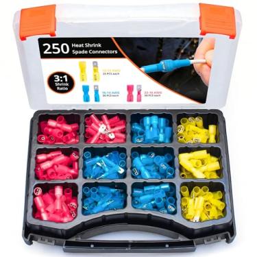 Imagem de Wirefy Kit de conectores de pá - Kit de conectores de fio macho e fêmea - Conectores de terminais elétricos de desconexão rápida - Calibre 22-10 - 250 peças