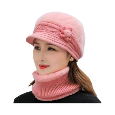 Imagem de Conjunto de Chapéu e Cachecol de Inverno Feminino - Malha Forrada com 