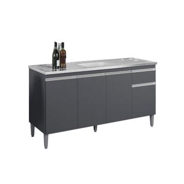 Imagem de Balcão Para Pia Tatiane 150cm 4 Portas 1 Gav - S/tampo Cinza