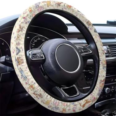 Imagem de GENANY Capa de volante de urso fofo, aderência de roda de neoprene antiderrapante, protetor de roda de motorista respirável, acessórios de carro que absorvem o suor, presentes, decoração