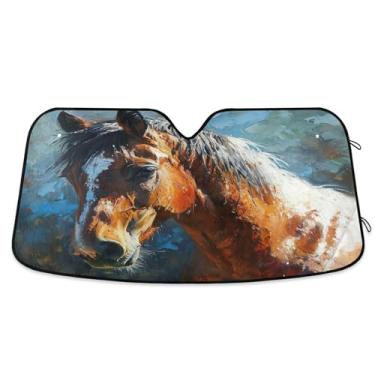 Imagem de SEHANY Para-brisa frontal sombra de sol dobrável cavalo galopante, bloqueia os raios UV para manter seu veículo fresco. Protetor de viseira solar para carros e caminhões SUV 139,7 x 70 cm