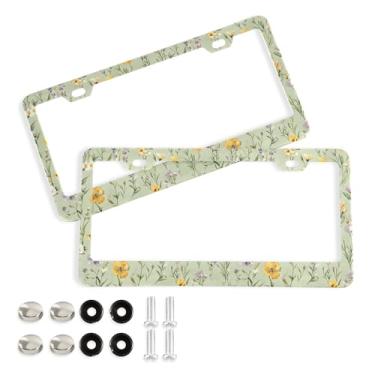 Imagem de SEHANY Molduras de placa de licença de flores florais coloridas, capas de moldura de placa de carro de alumínio à prova de ferrugem com orifícios elípticos e parafusos serve para veículos padrão dos