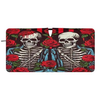 Imagem de Blueangle Para-brisa com padrão de crânio rosa - 149.9 cm x 76.2 cm dobrável carro janela dianteira para-sol blocos raios UV viseira de sol (716)