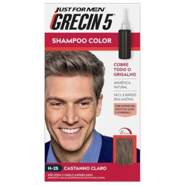 Imagem de Grecinn 5 Shampoo Color Castanho Claro H-25, Com Queratina e Azeite de Oliva, Sem Amônia, Cobertura Natural de Grisalhos em 5 Minutos