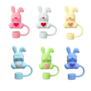 Imagem de 6 peças de tampas de cobertura de palha de páscoa bonito 3D Coelho topo de canudo de silicone reutilizável 10 mm tampas de ponta para 30 copos de 1,134 g acessórios de copo festivo de primavera