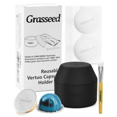 Imagem de Grasseed Kit de cápsulas VertuoLine reutilizável para cápsulas Nespresso com 100 tampas de vedação de folha de alumínio, cápsulas de café recarregáveis para VertuoLine para refil de cápsulas
