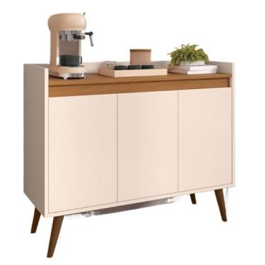 Imagem de Aparador Buffet Sala Hall De Entrada Cantinho Do Café Retrô Prateleira Interna(3 Off White Com Freijó)