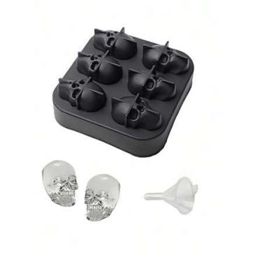 Imagem de Molde de gelo de caveira de silicone, 6 cavidades, bandeja reutilizável de cubo de gelo de grau alimentício para bar de uísque e bebidas de festa