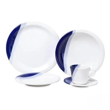 Imagem de Prato de Sobremesa Branco，Jogo de jantar Louças pratos e xícaras 20 peças completo de cerâmica Lindas cores (Azul,10)