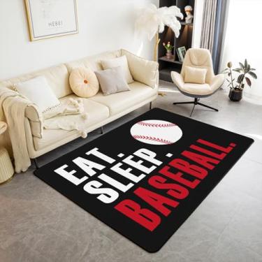 Imagem de Feelyou Tapete de área de beisebol, 12 x 18 cm, preto, esportes, jogos, sala de estar, para quarto, crianças, adultos, beisebol, jogos, tapete decorativo, bola para uso interno, tapete antiderrapante
