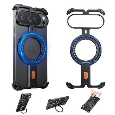 Imagem de NIFBANG Capa sem moldura para Google Pixel 10 Pro XL, capa protetora minimalista com suporte magnético giratório de 360° Magsafe, tela de metal menos fina à prova de choque para Google Pixel 10 Pro XL