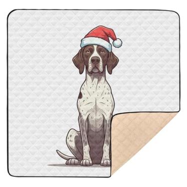 Imagem de Qilmy Tapete para brincar de cachorro com chapéu de Papai Noel 127 x 127 cm, macio à prova d'água para bebês e crianças, antiderrapante, lavável, cercadinho