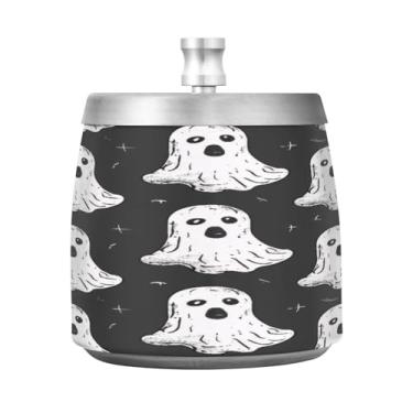 Imagem de Qilmy Cinzeiro fofo de aço inoxidável com tampa - Cinzeiro de cigarro à prova de vento sem cheiro sem fumaça para casa, escritório, carro, pátio, varanda (uso interno e externo)