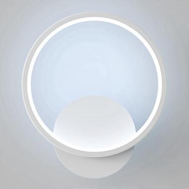 Imagem de Luminária de parede circular moderna branca, ideal para cabeceira, sala de estar e varanda. Luz branca com temperatura de cor de 6000K. Perfeita para varanda, quarto, sala de estar e escritó