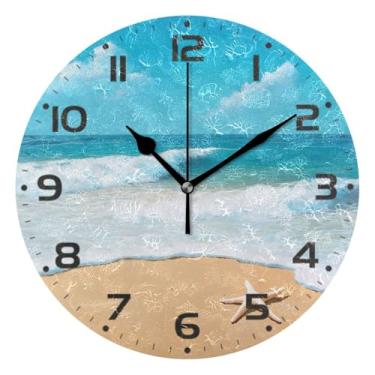 Imagem de JUZIHAI Relógio de parede de praia à beira-mar, silencioso, sem tique-taque, relógios de parede redondos operados por bateria, fácil de ler, relógio decorativo de parede para casa, cozinha, sala de