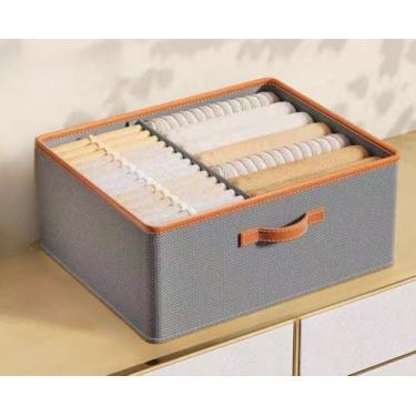 Imagem de Caixa Organizadora Dobrável com Divisórias | Estrutura Reforçada em Aço | Organizador Empilhável em TNT para Closet e Guarda-Roupa (1,Cinza)