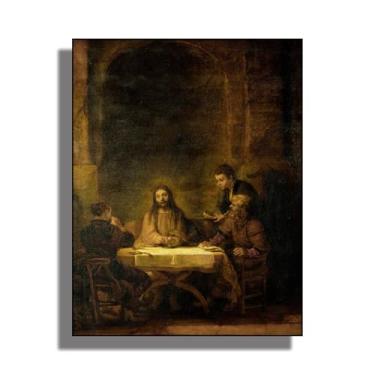 Imagem de OKRA Rembrandt Canvas Wall Art - Cristo Jesus In Night Print - Imagem histórica - Adequado para restaurantes, cafés e livrarias. Sem moldura. 12 x 16 pol/30 x 40 cm