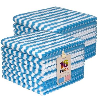 Imagem de AIWIWH Toalhas de prato, panos de limpeza de microfibra de veludo coral, super absorventes e de secagem rápida, panos de prato reutilizáveis sem fiapos para cozinha, lavar pratos (16, azul grande)